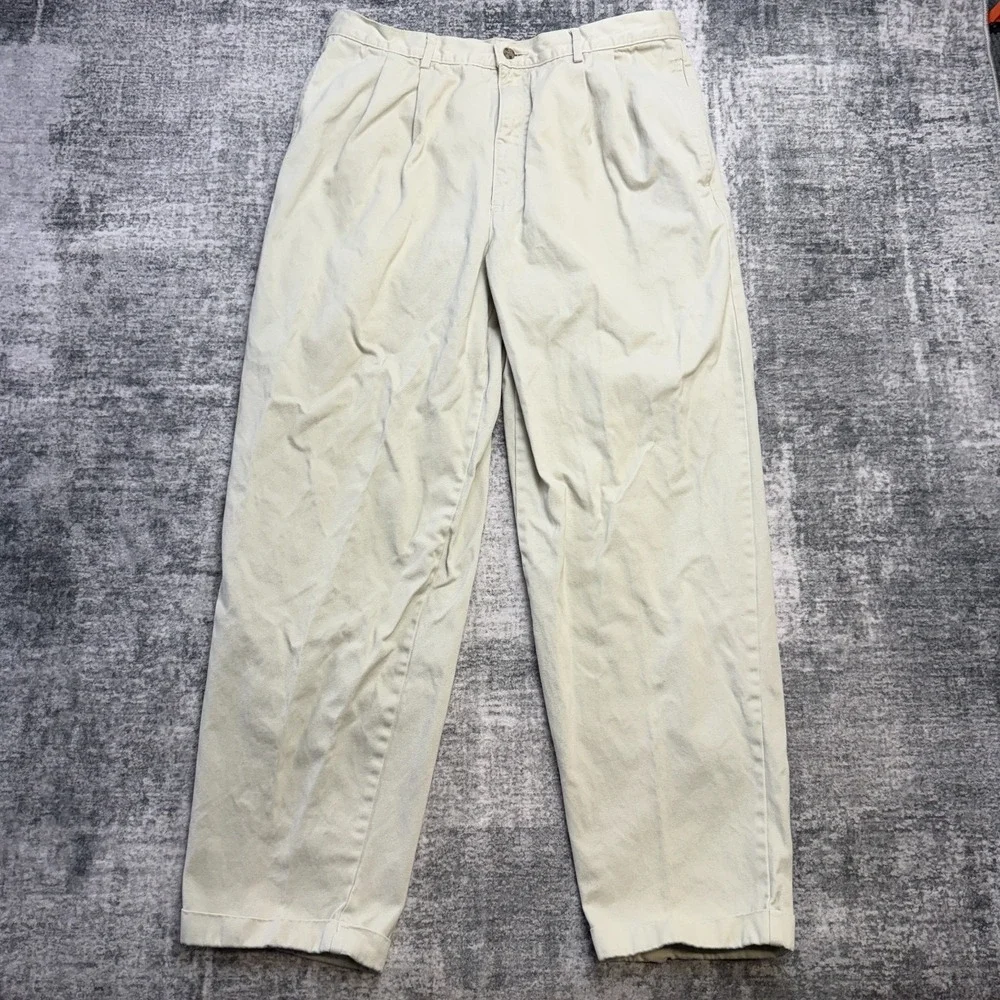 VTG GAP Pants Mens 35x30 (32x29) Beige Khakis Pleated Cuffed Twill Old Money 90s